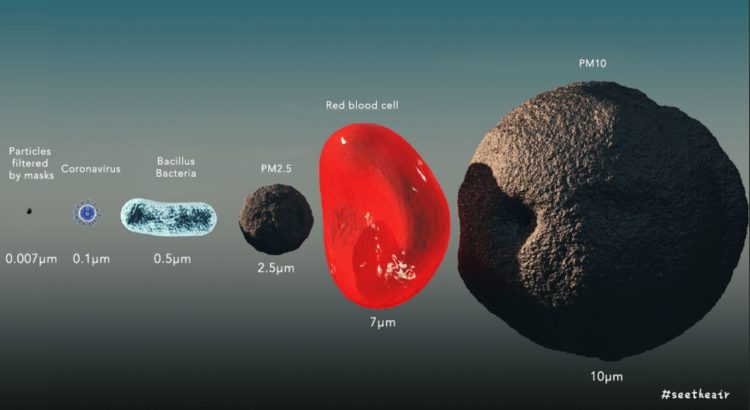 The size of COVID-19 and how it attaches to particulates. 